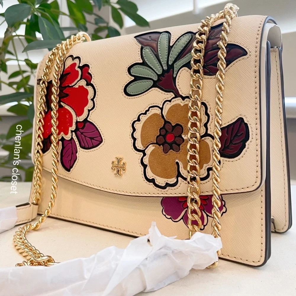 🌈NeW! Tory Burch Emerson Applique Flap Floral Shoulder Bag - Picture 3 of 13